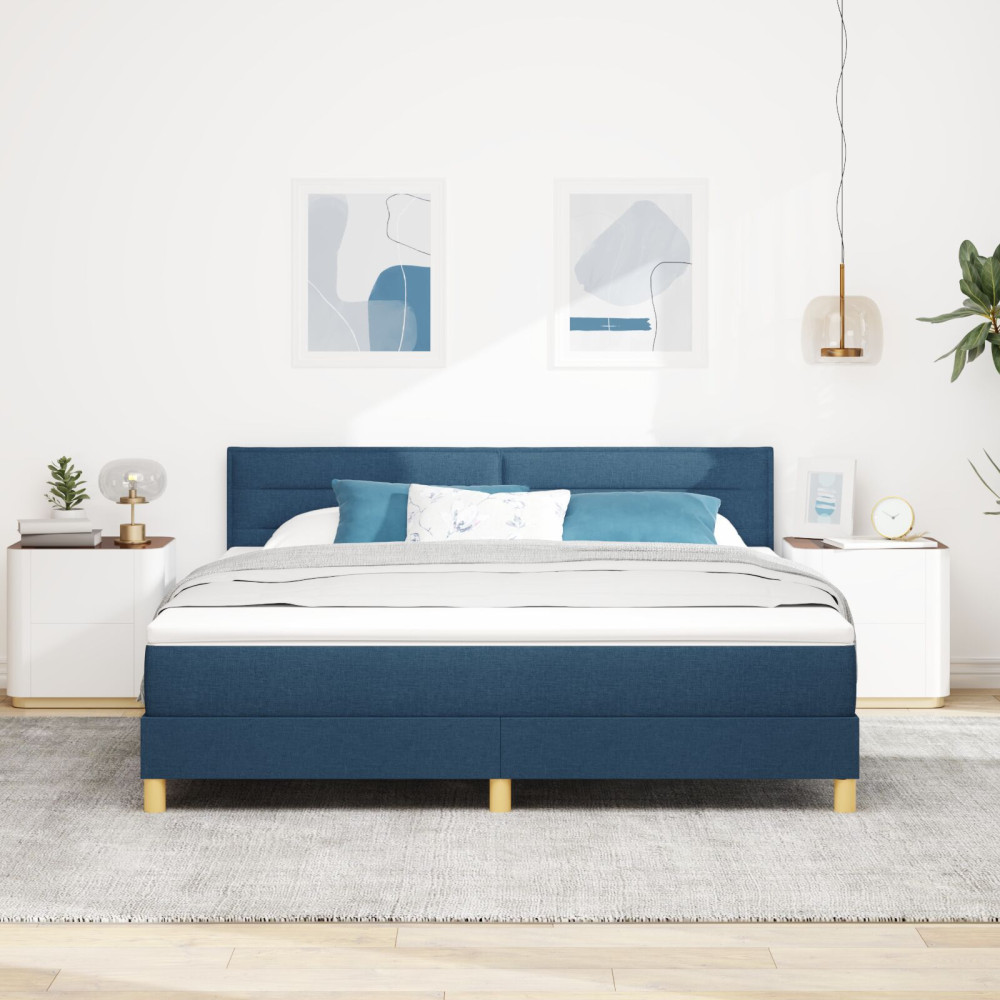 Produktbild för Bäddfjäder med kudde med huvudgavel Blå 180 x 200 cm tyg