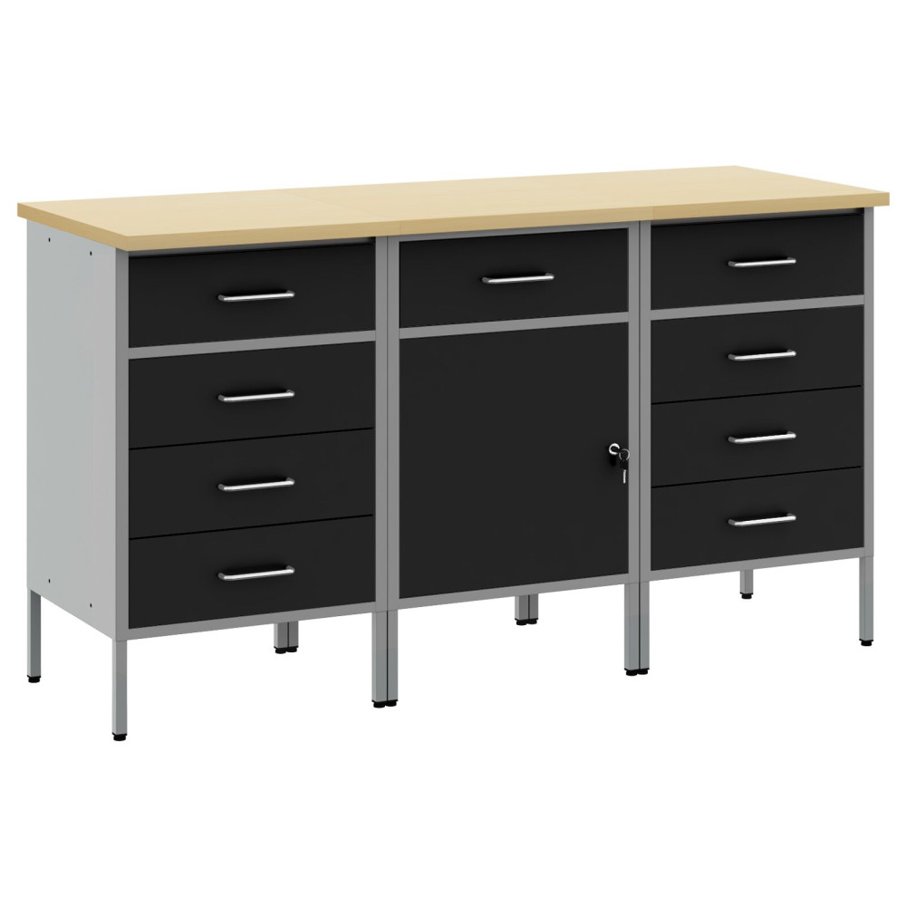 Produktbild för Arbetskabinett med låda 3 pcs Svart och Grå 150 x 55 x 85 cm