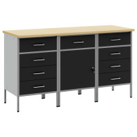 Produktbild för Arbetskabinett med låda 3 pcs Svart och Grå 150 x 55 x 85 cm