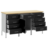 Produktbild för Arbetskabinett med låda 3 pcs Svart och Grå 150 x 55 x 85 cm