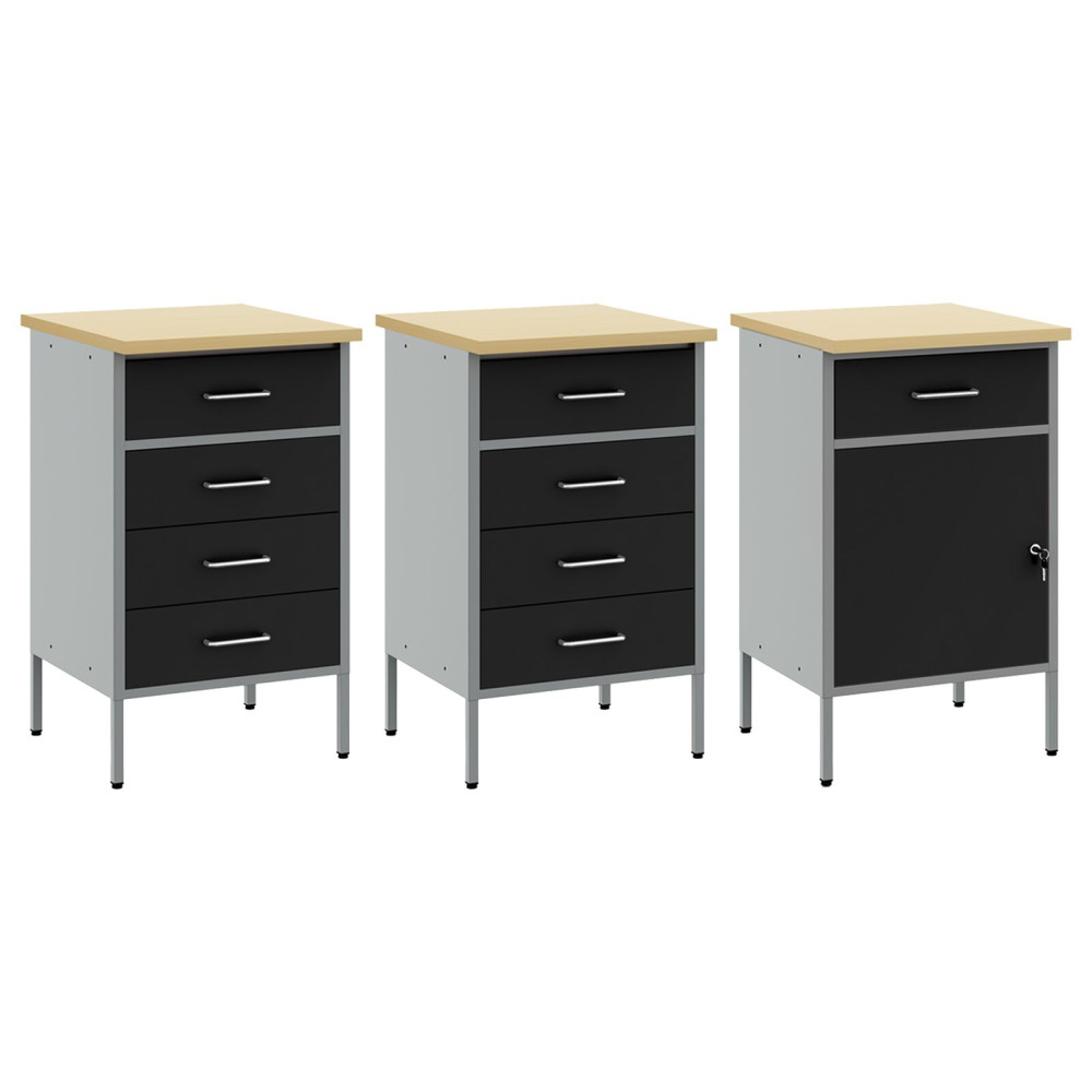 Produktbild för Arbetskabinett med låda 3 pcs Svart och Grå 150 x 55 x 85 cm