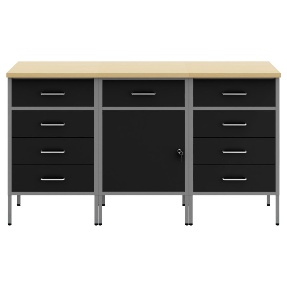 Produktbild för Arbetskabinett med låda 3 pcs Svart och Grå 150 x 55 x 85 cm