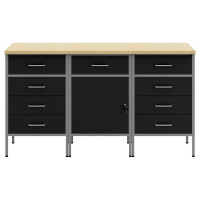 Produktbild för Arbetskabinett med låda 3 pcs Svart och Grå 150 x 55 x 85 cm