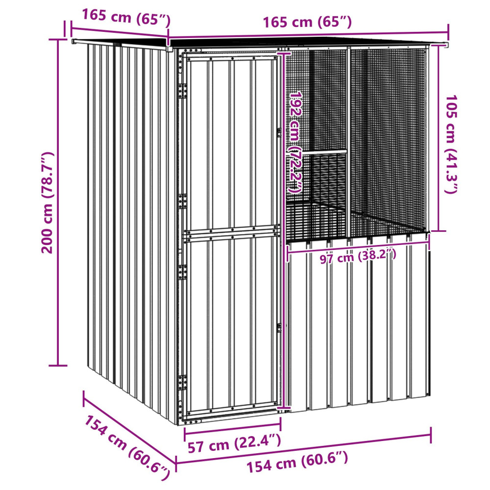Produktbild för Fågelbur Antracit 165 x 165 x 200 cm Galvaniserat Stål