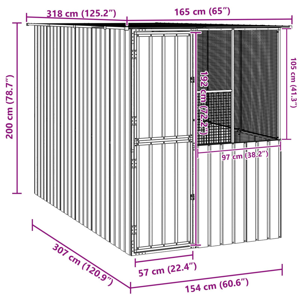 Produktbild för Fågelbur Antracit 165 x 318 x 200 cm Galvaniserat Stål
