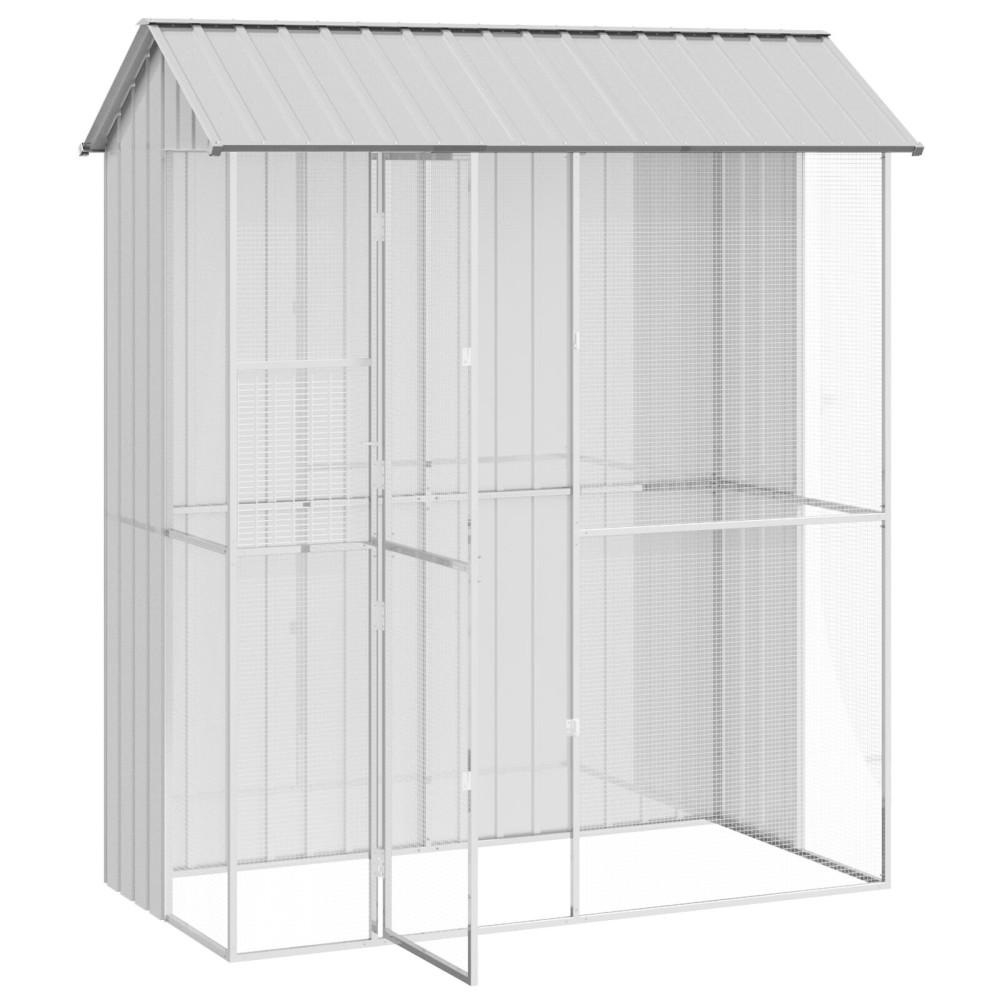 Produktbild för Fågelbur med lagring Grå 215 x 110 x 247 cm Galvaniserat Stål