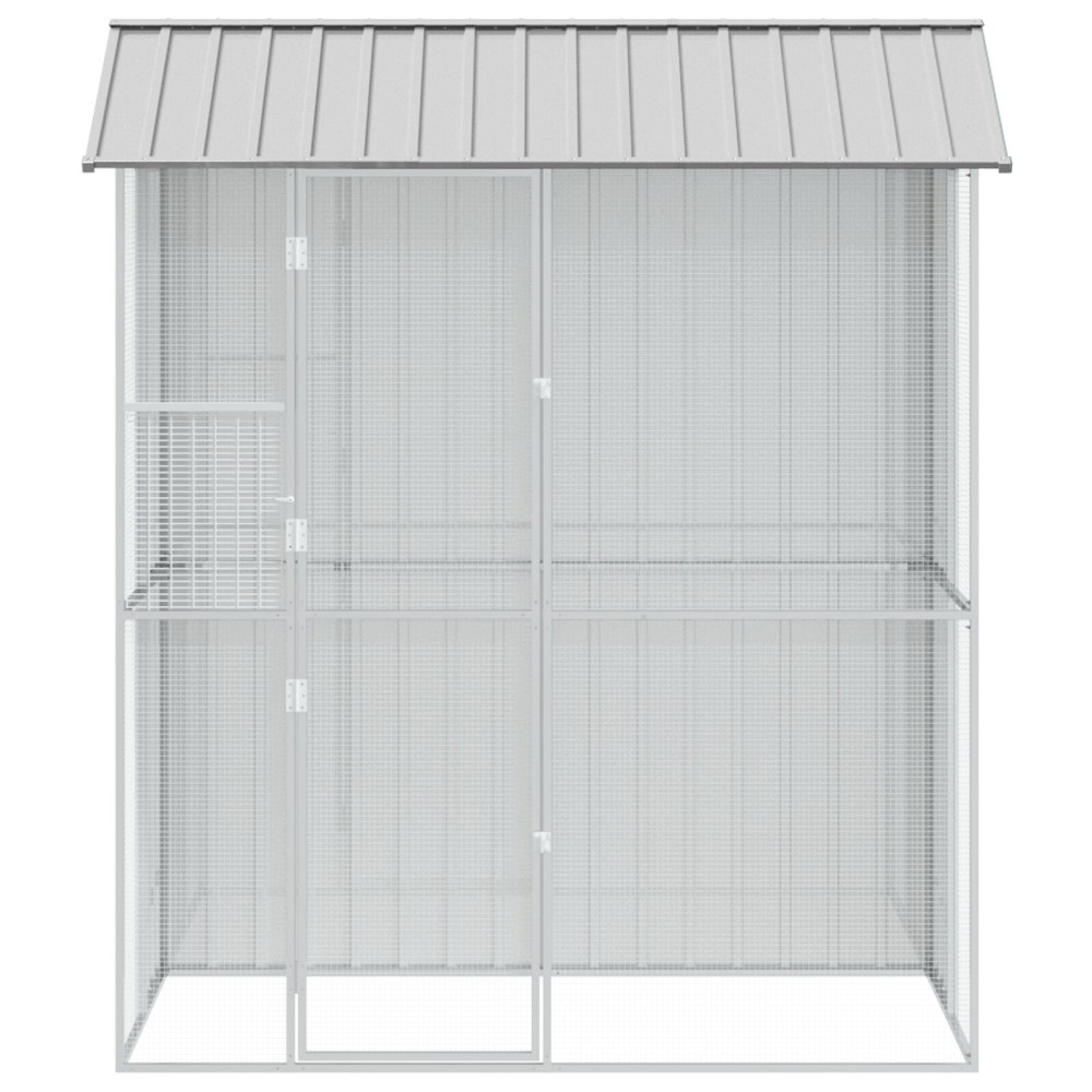 Produktbild för Fågelbur med lagring Grå 215 x 110 x 247 cm Galvaniserat Stål