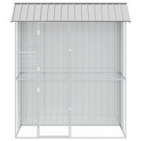 Produktbild för Fågelbur med lagring Grå 215 x 110 x 247 cm Galvaniserat Stål