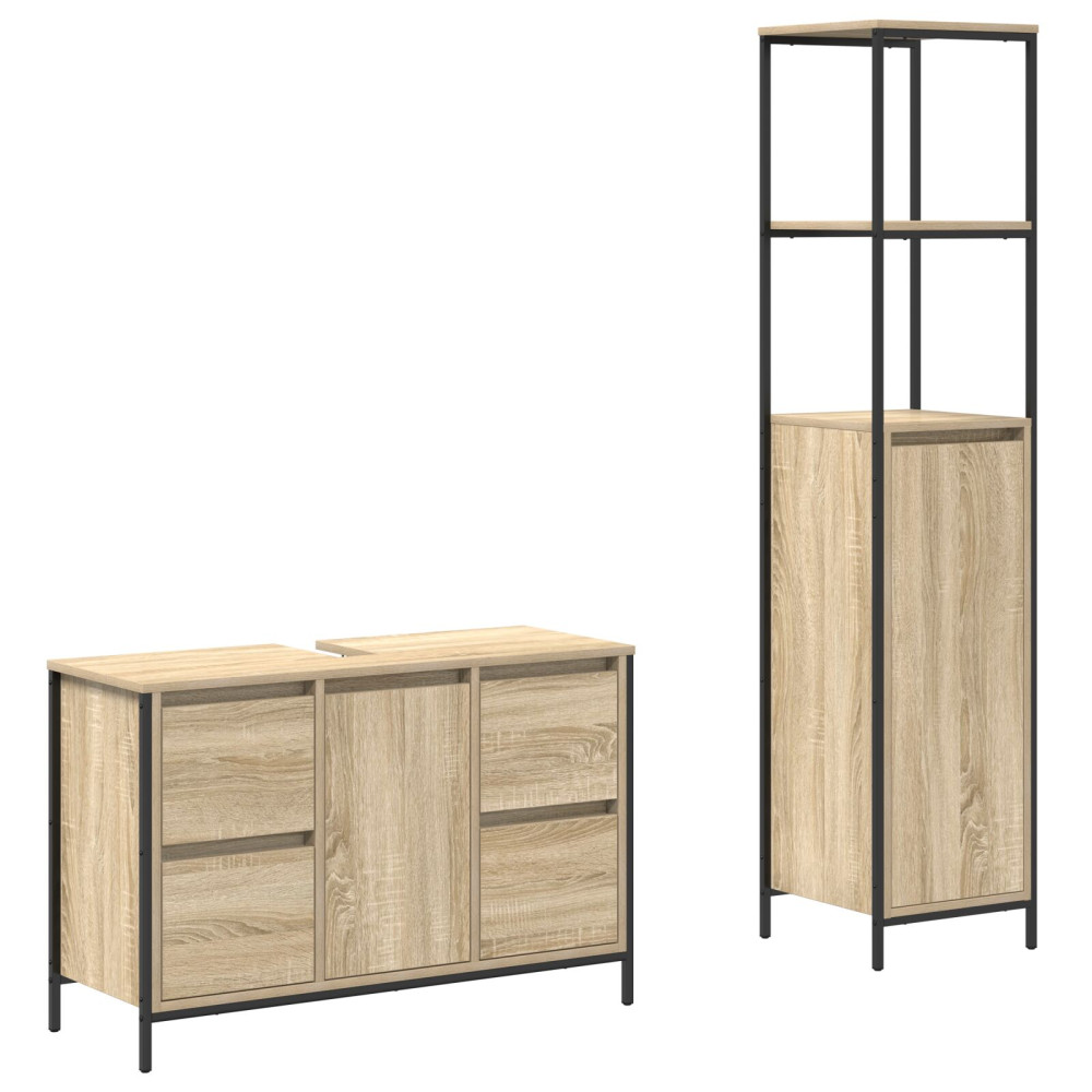 Produktbild för Badrumsmöbelset 2 pcs Sonoma Ek och Svart Konstruerat trä