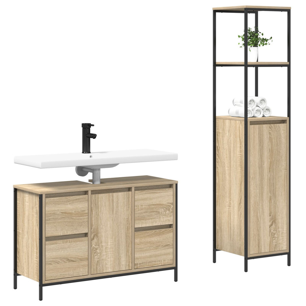 Produktbild för Badrumsmöbelset 2 pcs Sonoma Ek och Svart Konstruerat trä