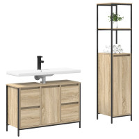Produktbild för Badrumsmöbelset 2 pcs Sonoma Ek och Svart Konstruerat trä