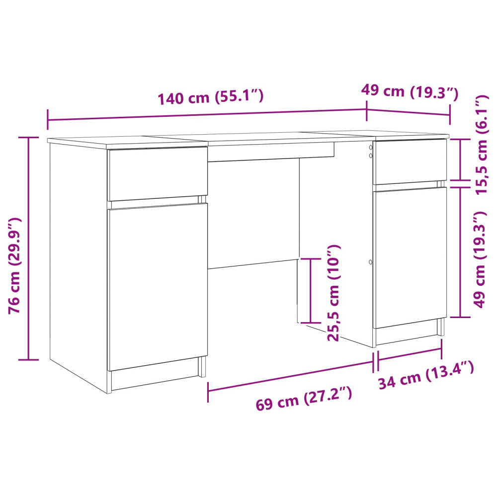 Produktbild för Skrivbord med låda Svart ek 140 x 49 x 76 cm Konstruerat trä