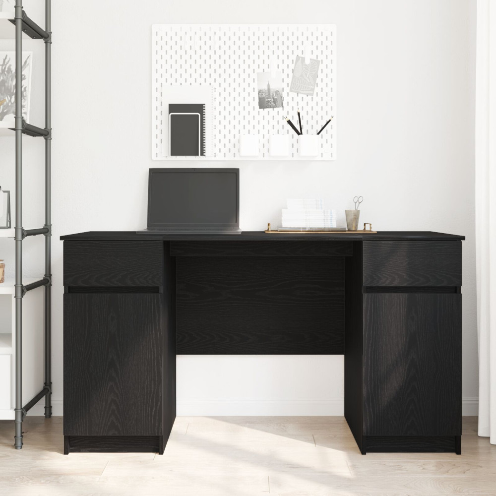 Produktbild för Skrivbord med låda Svart ek 140 x 49 x 76 cm Konstruerat trä
