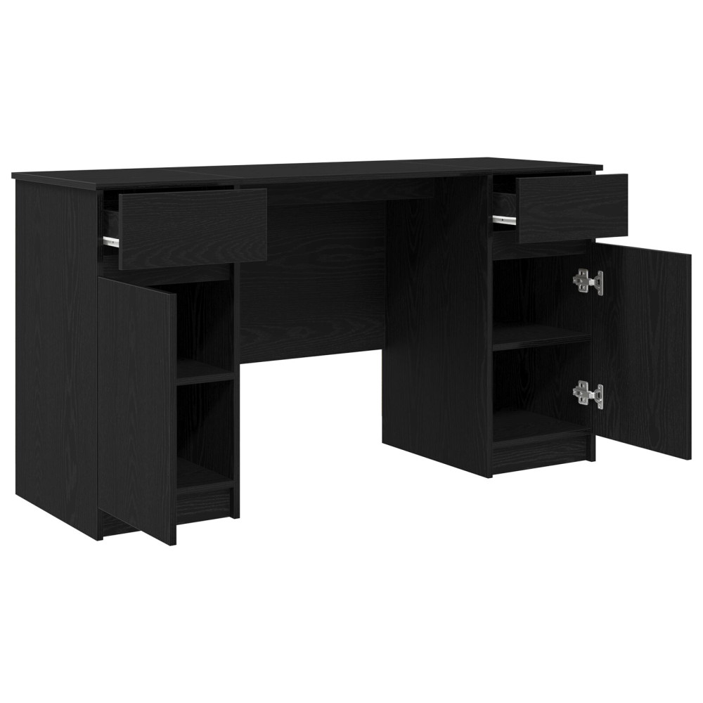 Produktbild för Skrivbord med låda Svart ek 140 x 49 x 76 cm Konstruerat trä