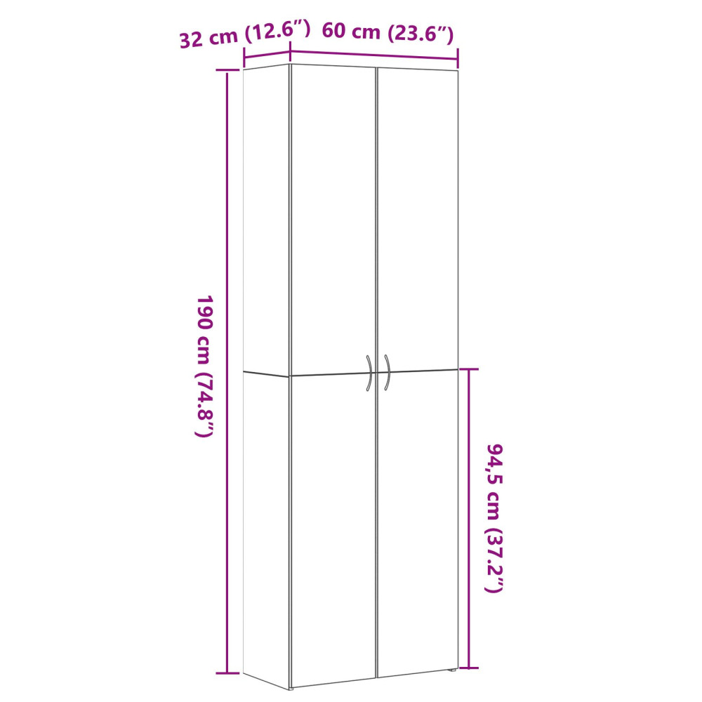 Produktbild för Kontorsskåp med hylla Svart Ek 60 x 32 x 190 cm Konstruerat trä