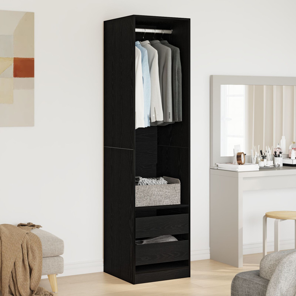 Produktbild för Garderob med låda Svart Ek 50 x 50 x 200 cm Konstruerat trä