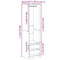 Produktbild för Garderob med låda Svart Ek 50 x 50 x 200 cm Konstruerat trä