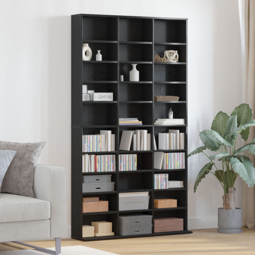 vidaXL CD Skåp med hylla Svart Ek 101 x 23 x 177,5 cm Konstruerat trä
