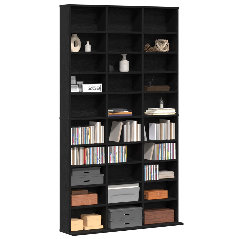 Produktbild för CD Skåp med hylla Svart Ek 101 x 23 x 177,5 cm Konstruerat trä