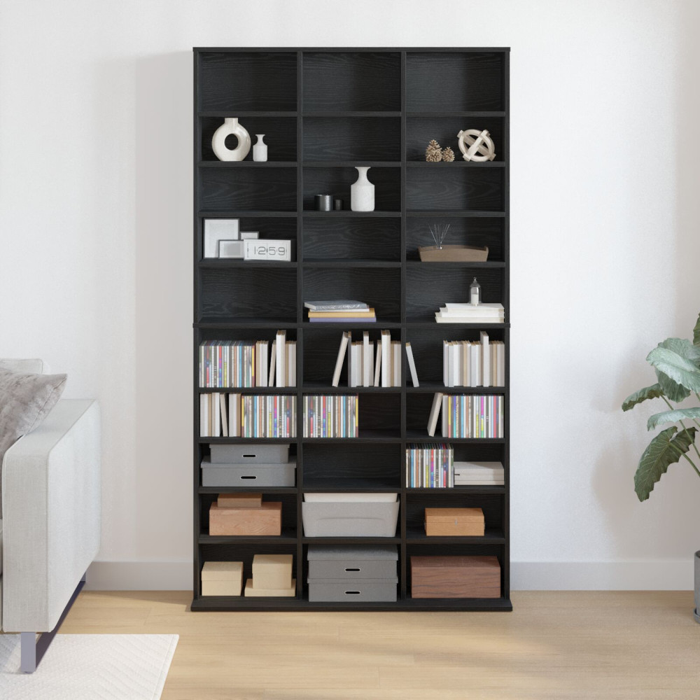 Produktbild för CD Skåp med hylla Svart Ek 101 x 23 x 177,5 cm Konstruerat trä