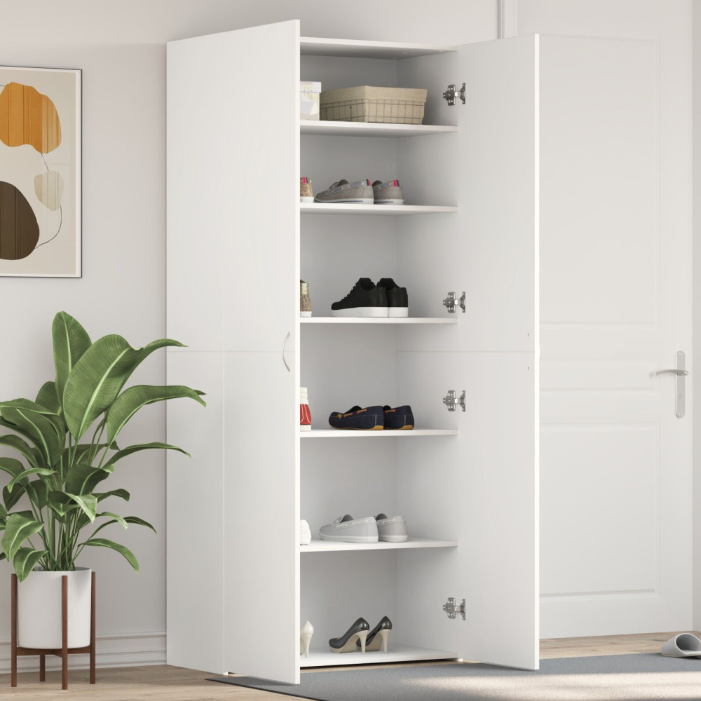 Produktbild för Skoskåp med hylla Vit 80 x 35.5 x 180 cm Konstruerat trä