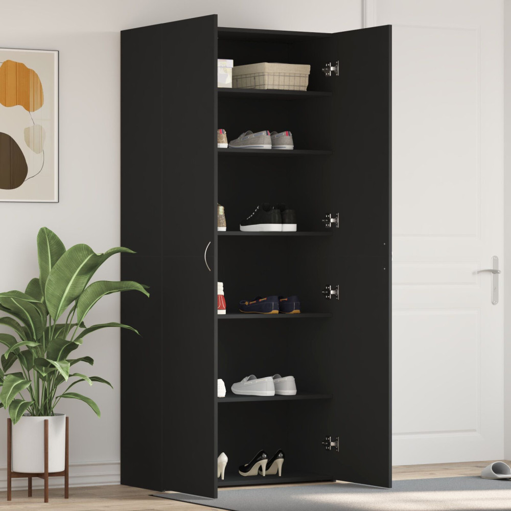 Produktbild för Skoskåp med hylla Svart 80 x 35.5 x 180 cm Konstruerat trä