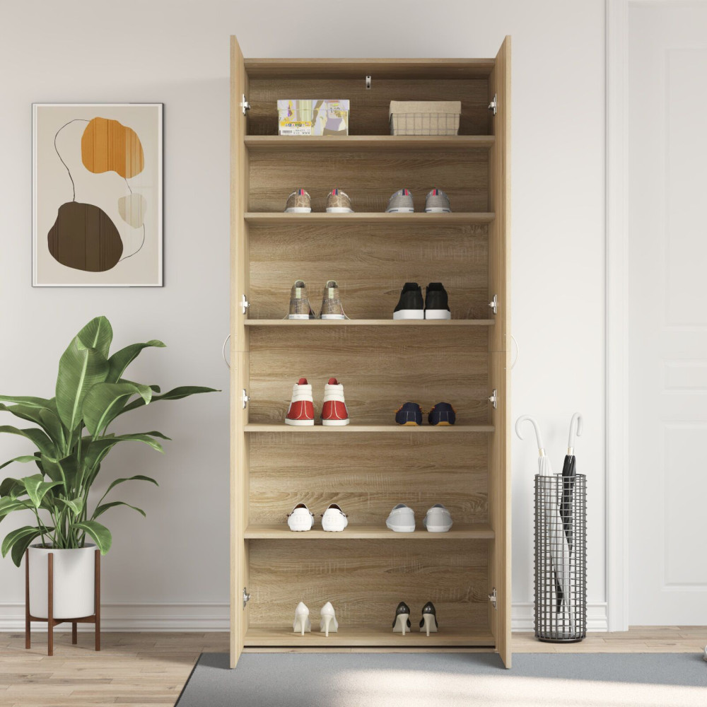 Produktbild för Skoskåp med hylla Brun 80 x 35.5 x 180 cm Konstruerat trä