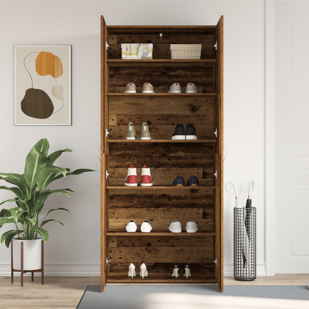 Produktbild för Skoskåp med hylla Brun 80 x 35.5 x 180 cm Konstruerat trä