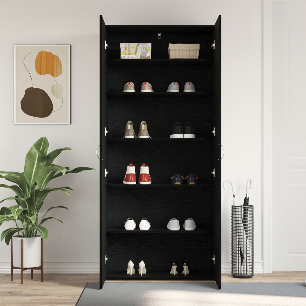 Produktbild för Skoskåp med hylla Svart 80 x 35.5 x 180 cm Konstruerat trä