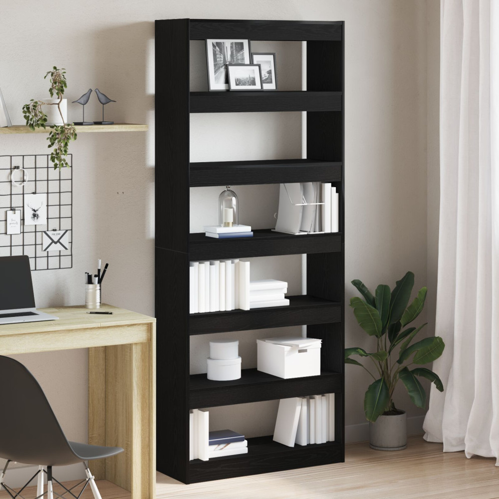 Produktbild för Bokskåp med hylla Svart Ek 80 x 30 x 198 cm Konstruerat trä