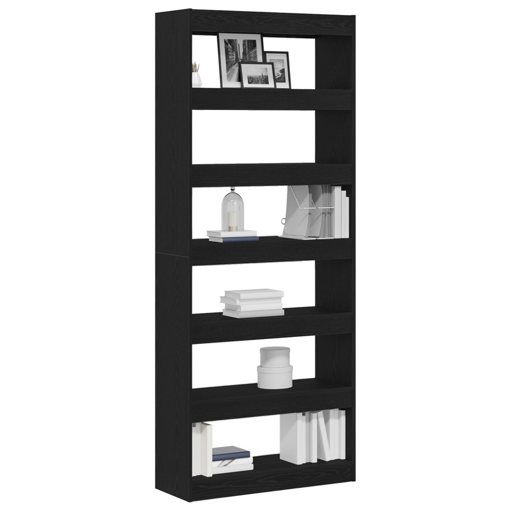 Produktbild för Bokskåp med hylla Svart Ek 80 x 30 x 198 cm Konstruerat trä