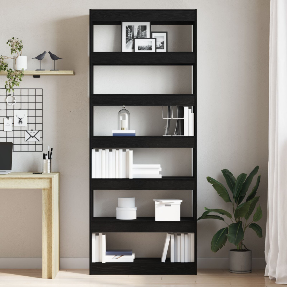 Produktbild för Bokskåp med hylla Svart Ek 80 x 30 x 198 cm Konstruerat trä