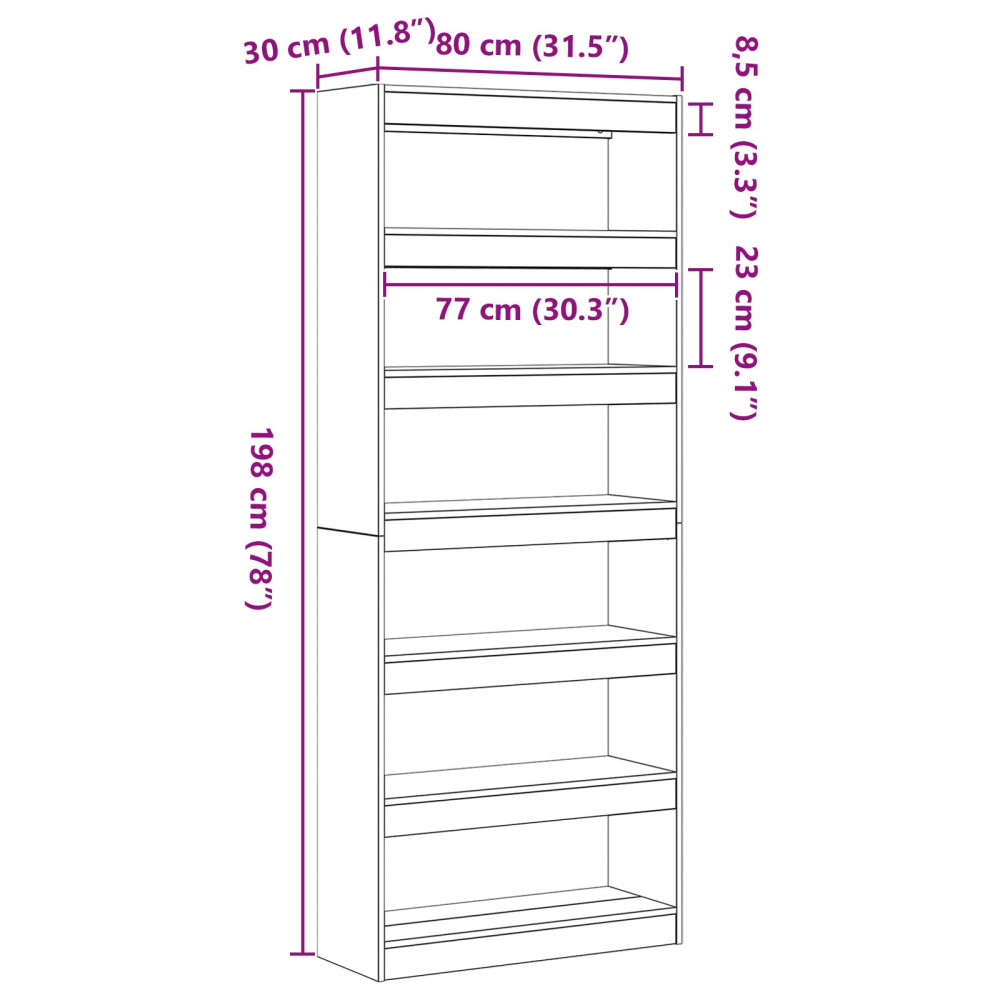 Produktbild för Bokskåp med hylla Svart Ek 80 x 30 x 198 cm Konstruerat trä