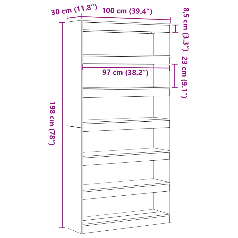Produktbild för Bokskåp Vit 100 x 30 x 198 cm Konstruerat trä