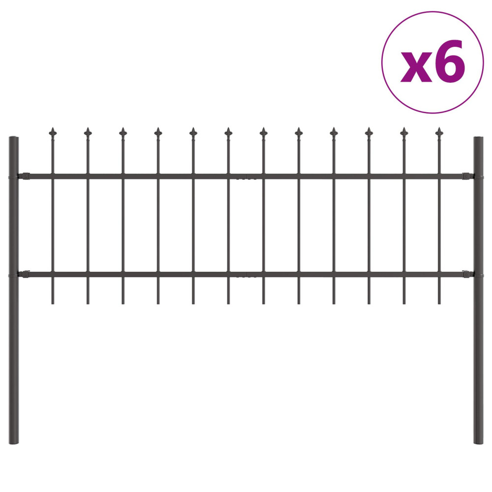 Produktbild för Trädgårdsstängsel 6 pcs Grå 10,2 x 0,6 m Pulverlackerad stål