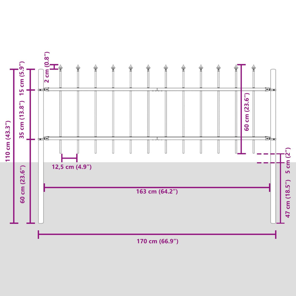Produktbild för Trädgårdsstängsel 6 pcs Grå 10,2 x 0,6 m Pulverlackerad stål