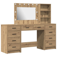 Produktbild för Smyckebord med spegelbelysning 3 pcs Artisan Ek Konstruerat trä