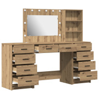 Produktbild för Smyckebord med spegelbelysning 3 pcs Artisan Ek Konstruerat trä