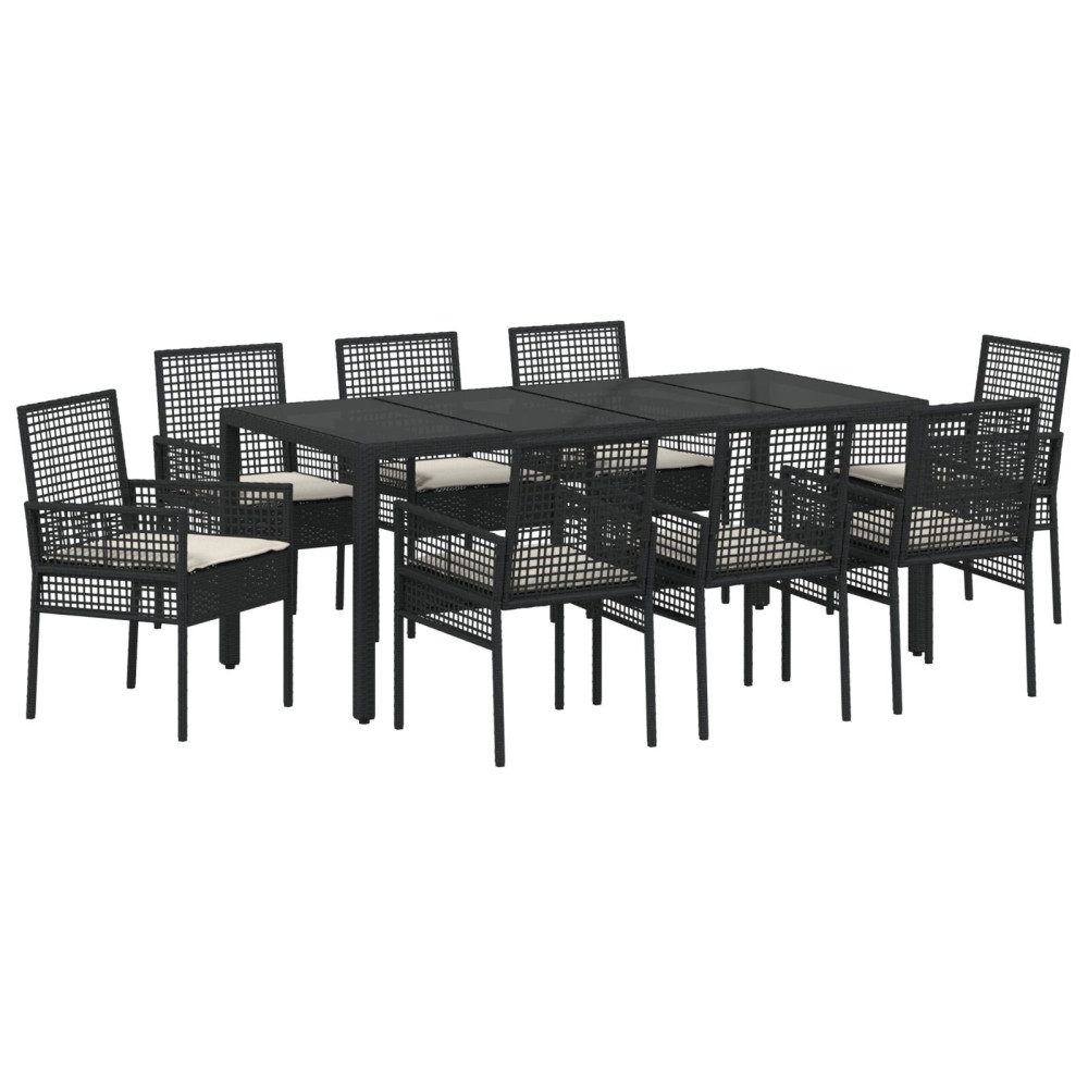 Produktbild för Trädgårdsmöbelset 9 pcs Svart konstrotting