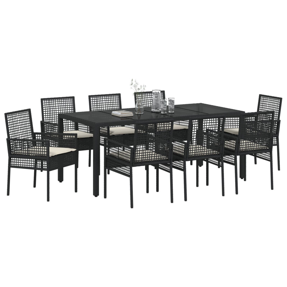 Produktbild för Trädgårdsmöbelset 9 pcs Svart konstrotting