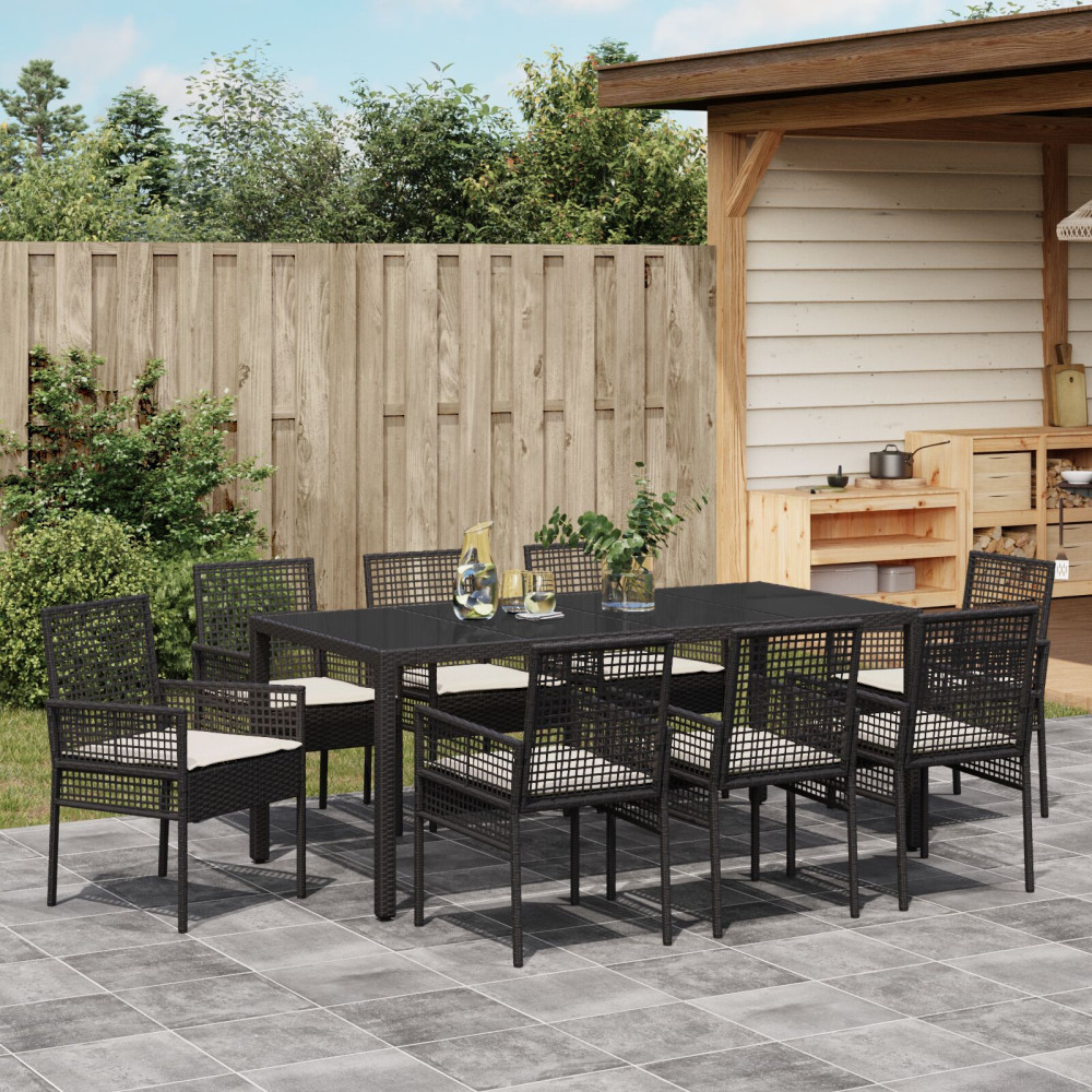 Produktbild för Trädgårdsmöbelset 9 pcs Svart konstrotting