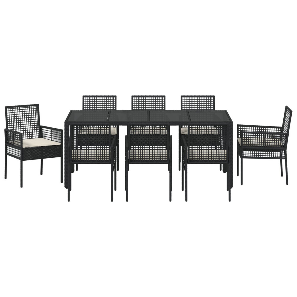 Produktbild för Trädgårdsmöbelset 9 pcs Svart konstrotting