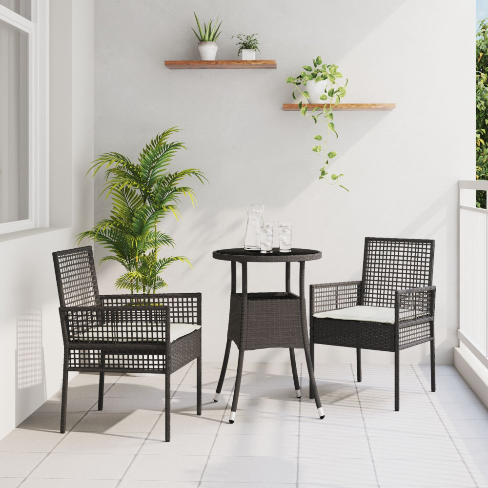 Produktbild för Trädgårdsmöbelset 3 pcs Svart konstrotting