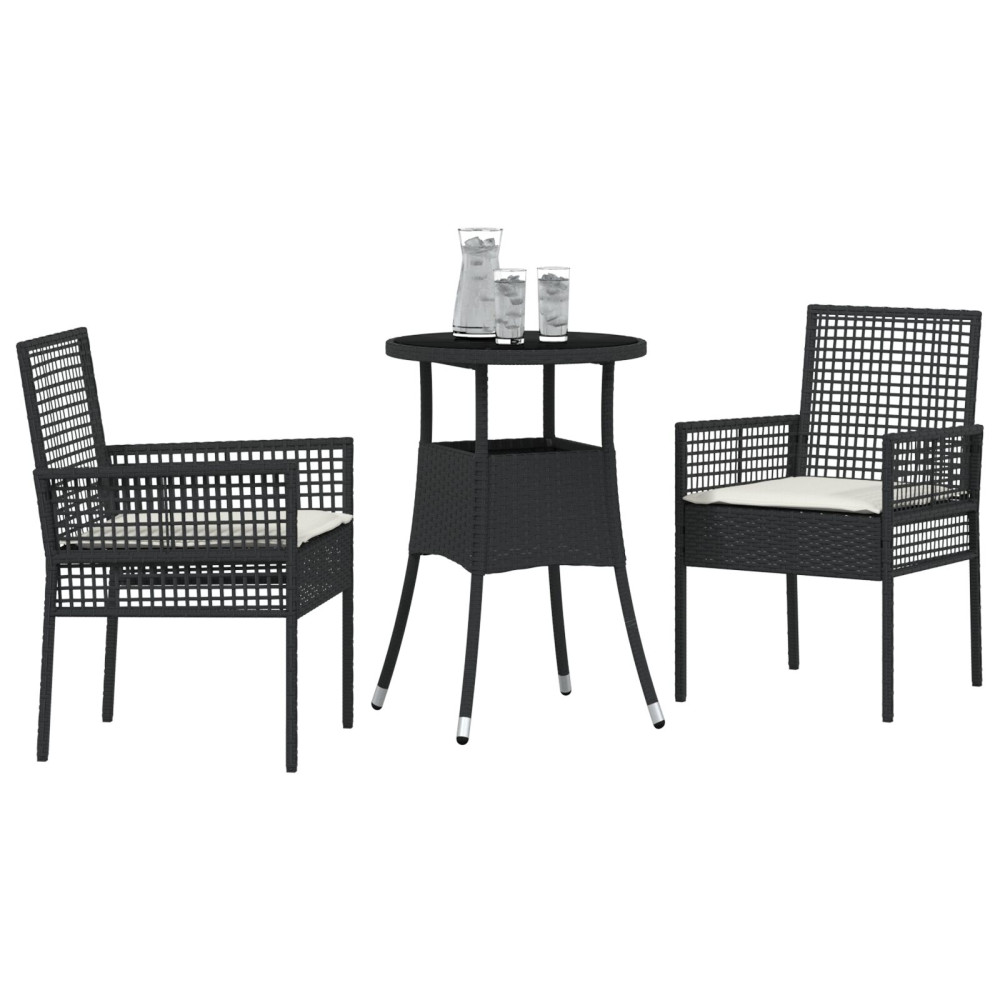 Produktbild för Trädgårdsmöbelset 3 pcs Svart konstrotting
