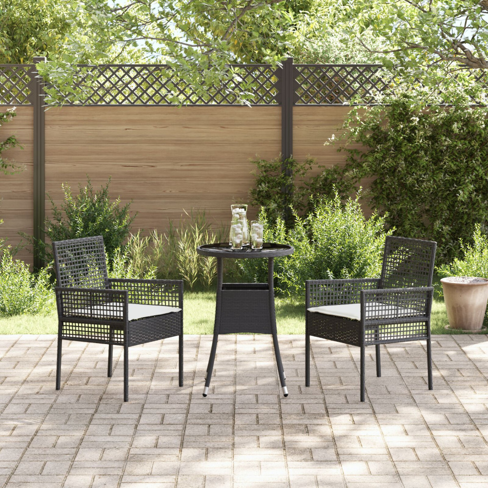 Produktbild för Trädgårdsmöbelset 3 pcs Svart konstrotting