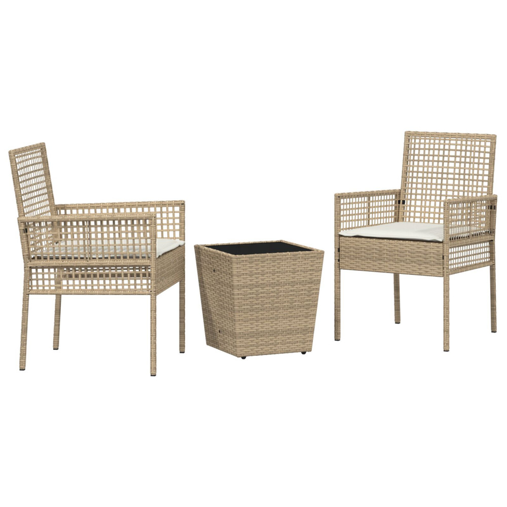 Produktbild för Trädgårds Bistro Set 3 pcs Beige konstrotting