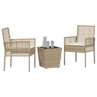 Produktbild för Trädgårds Bistro Set 3 pcs Beige konstrotting