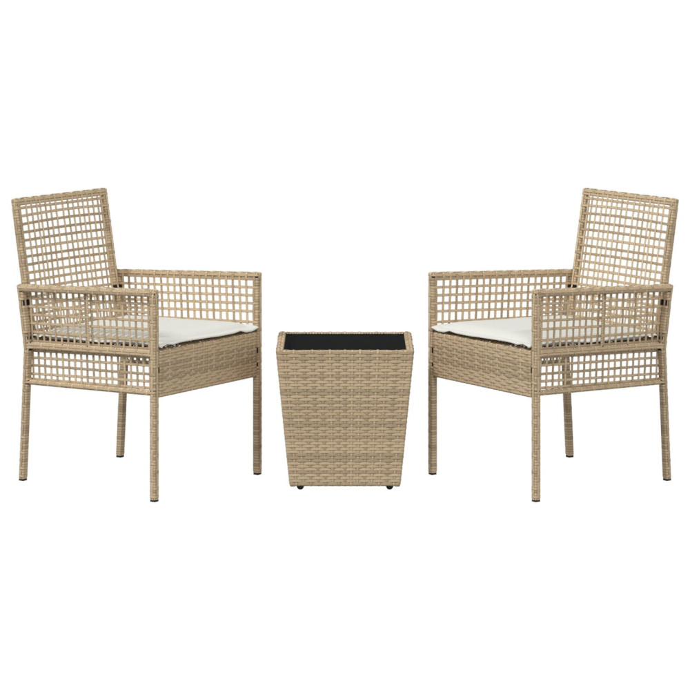 Produktbild för Trädgårds Bistro Set 3 pcs Beige konstrotting