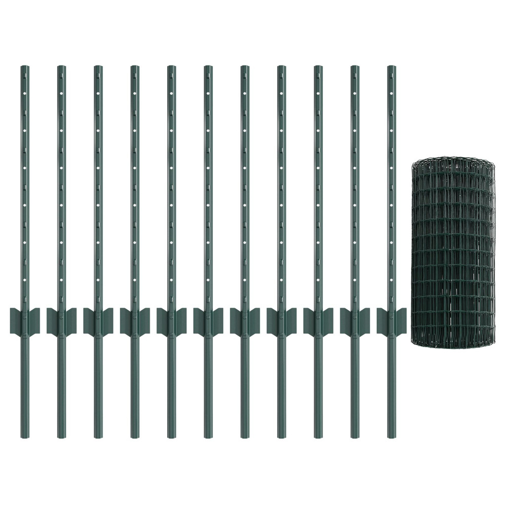 Produktbild för Euro Staket med Stöd 25 x 0,6 m PVC-belagda stål Grön Mesh