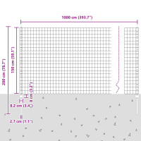 Produktbild för Euro Staket med Stöd 10 x 1,5 m Galvaniserat stål Silver Mesh